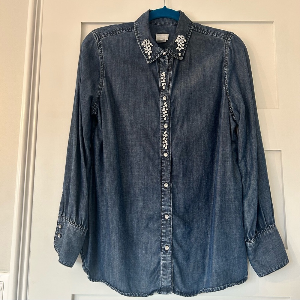 Chico's Jeweled Chambray Shirt - Blue
